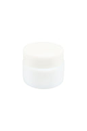 Mini white glass wax storage jar with matching screw-top lid, centered on clean white background, ideal for cannabis concentrates or cosmetics