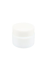 Mini white glass wax storage jar with matching screw-top lid, centered on clean white background, ideal for cannabis concentrates or cosmetics