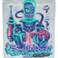 3.5 g mylar bag “Skillful Robot” graffiti-style teal cyborg holding a brain, compact ⅛ oz storage pouch.