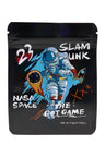 3.5 g mylar bag with astronaut slam-dunk art on black; compact ⅛ oz storage pouch in the “Slam Dunk” design.