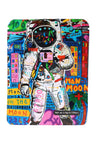 3.5 g mylar bag with colorful graffiti-style astronaut collage; ⅛ oz storage pouch in the “Man on the Moon” design.