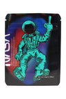 3.5 g mylar bag with teal astronaut on galaxy gradient; durable ⅛ oz “NASA” style storage pouch.