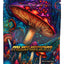 Dark 3.5 g mylar bag with neon purple and orange mushrooms in a psychedelic scene; ⅛ oz “Psychedelic” design.