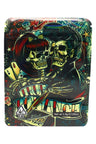 Rockabilly skull couple with cards and stars; neon 3.5 g mylar bag for ⅛ oz storage in “True Romance” design.