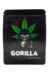 Gorilla Leaf 3.5 g mylar bag in black with green leaf backdrop and smoking gorilla logo; choose one design 50-pack.