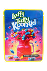 3.5 g mylar bag with bright blue header and colorful taffy pieces bursting from a red pitcher; single-design 50-pack option.