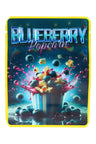 3.5 g mylar bag with neon blueberry-popcorn splash art on dark teal background; available as one design per bundle.