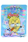 Frozen Lemonade 3.5 g mylar bag with cool holographic blue foil and cartoon lemon in shades, smoking an icy blunt.