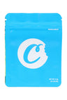 Cookies 3.5 g mylar bag in bright aqua with large “C” logo and resealable note; compact ⅛ oz storage pouch.
