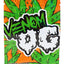 Venom OG 3.5 g mylar bag with dripping graffiti text over green leaves on orange; edgy ⅛ oz storage pouch.