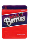 Balla Berries 3.5 g mylar bag in red and purple banded design with berry icon; durable ⅛ oz storage pouch.