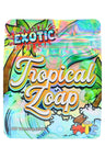 Exotic Tropical Zoap 3.5 g mylar bag with holographic tropical bubbles and wave art; colorful ⅛ oz storage pouch.