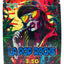 Neon red and teal 3.5 g mylar bag showing woman vaping with cap and mirrored shades, “LA Pop Rocks” label; ⅛ oz storage pouch.