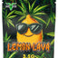 Dark jungle 3.5 g mylar pouch with smiling lemon character in sunglasses and leaves, “Lemon Lava” label; compact ⅛ oz storage bag.