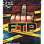 Dark ⅛ oz mylar pouch with middle-finger graphic and police tape reading FTP; edgy 3.5 g storage bag for small items.
