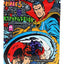 Comic-book collage ⅛ oz pouch with caped hero and team in a circular frame; vibrant 3.5 g storage bag “Metropolis.”