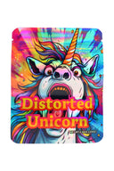 Holographic mylar bag “Distorted Unicorn” rainbow unicorn head artwork, 3.5 g (⅛ oz) front view