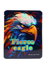Holographic mylar pouch “Fierce Eagle” eagle profile illustration, 3.5 g (⅛ oz) bag front view