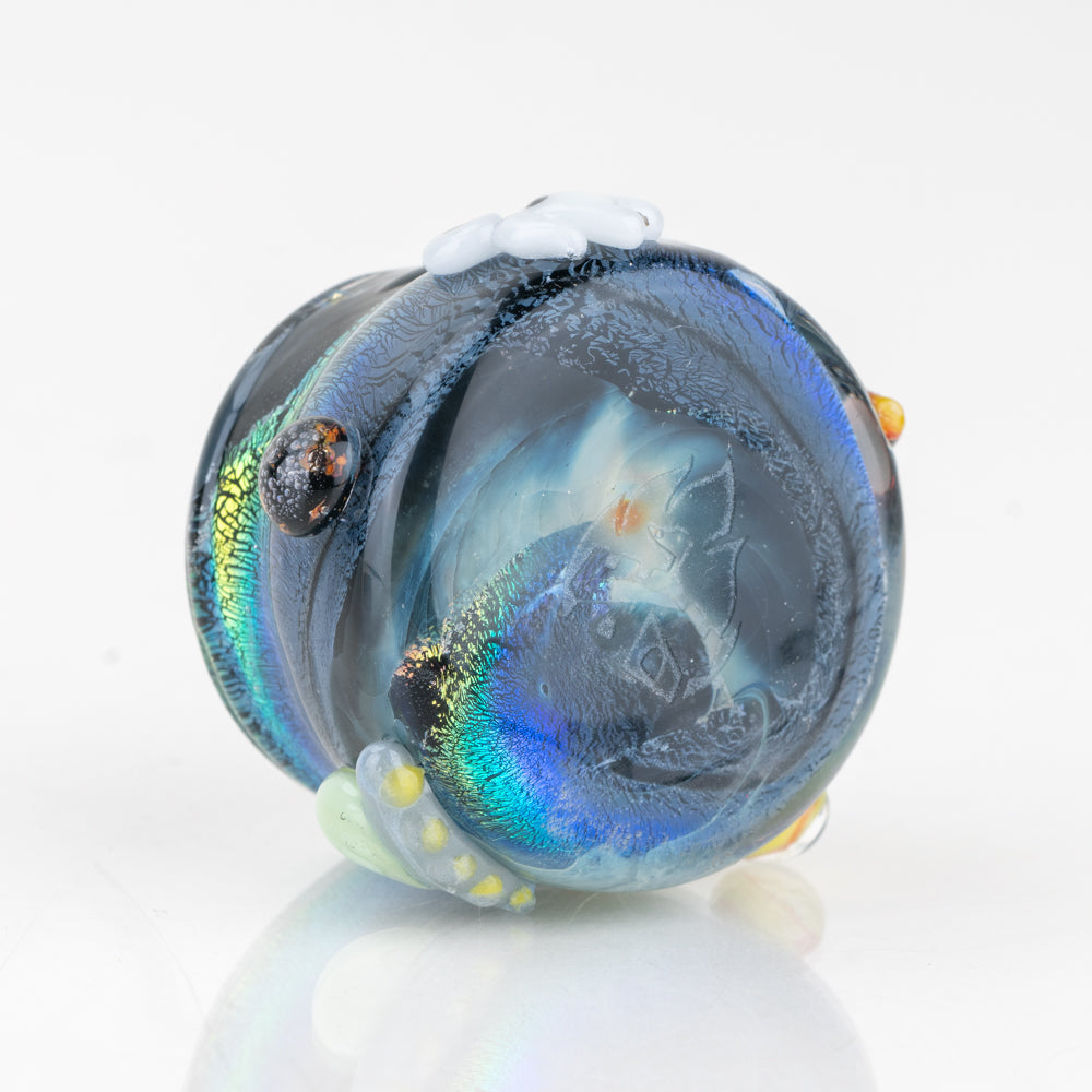 Empire Glassworks Across the Universe glass jar angled view with rocket ship and space artwork