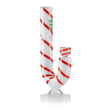 Angled studio view of tall Hemper Candy Cane XL water pipe highlighting J-shaped base, recessed joint and striped herb bowl.