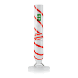 Straight-on view of 10½″ Hemper Candy Cane XL glass bong showing ice pinch, vertical peppermint spiral and wide white base.