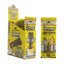 King Palm Banana Cream Mini Leaf Tubes display with 10 pouches and banana-themed packaging