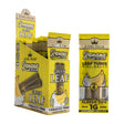 King Palm Banana Cream Mini Leaf Tubes display with 10 pouches and banana-themed packaging