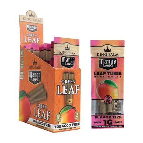 King Palm Mango OG Mini Leaf Tubes display with 10 pouches, flavor tips, and mango packaging