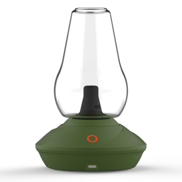 Zenco Duo Leaf desktop vaporizer front view with green base, clear glass, and single-button design