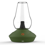 Zenco Duo Leaf desktop vaporizer front view with green base, clear glass, and single-button design