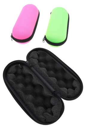 Large 8 inch hard shell zip-up pipe pouch with black egg-crate foam interior and bright assorted pink and green exteriors
