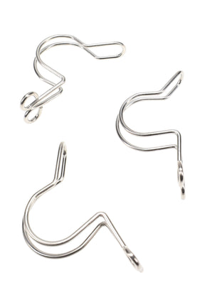 Metal keck clips sized for 18.8 mm glass joints; three silver S-shaped clamps arranged on a white background.