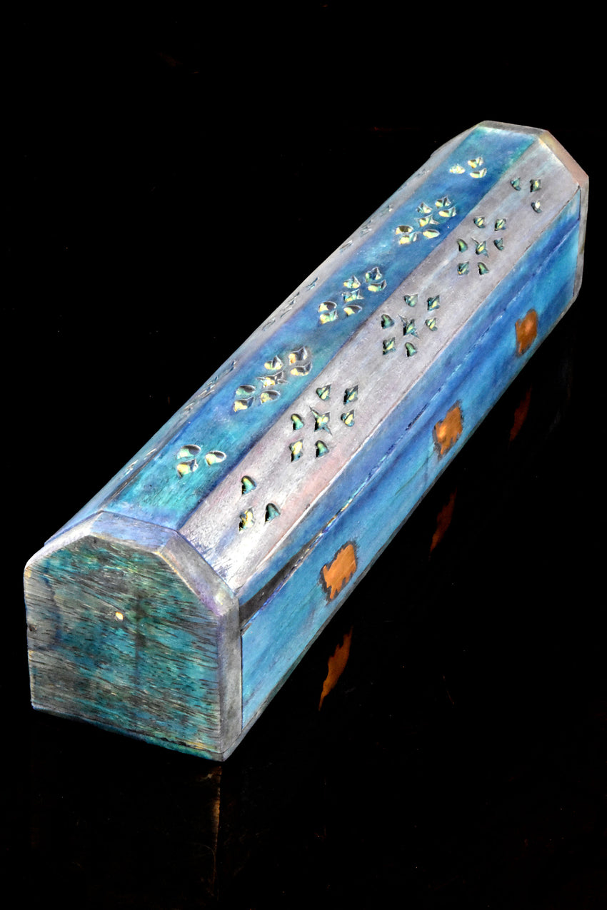 Wood Incense Holder with Design Metal Inlay - M0396
