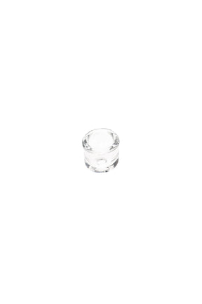 Clear glass SoloBowl replacement insert for Solopipe, small cylindrical cup with ½″ diameter, shown from above on a white background.