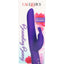 Purple Bounding Bunny silicone rabbit vibrator packaged for retail; dual motors, 10 functions, waterproof design with slim shaft and soft tickler.