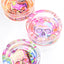 Large round glass ashtrays displaying cupcake sugar skull, hypnotic swirl skull and gingham floral skull artwork; thick crystal build shown in bright flat-lay.