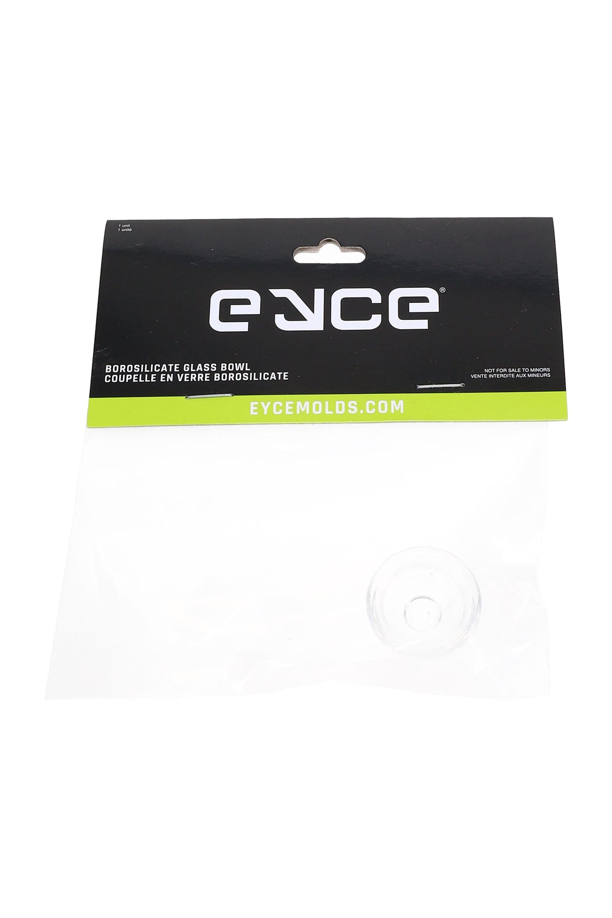 EYCE borosilicate glass bowl replacement package, black header card with green EYCE logo strip