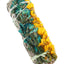 4″ sage bundle accented with teal and golden-yellow blossoms, tied with string; assorted floral wrap style.