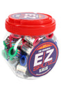 EZ Splitz Original Cigar Cutter 60-count retail jar filled with assorted color keychain cutters, red lid and branded label.