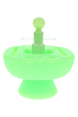 Glow green Hemper IsoPlex dab cleaning station with clear glass reservoir and round glass carb cap centered on a pedestal base.