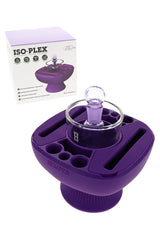 Purple Hemper IsoPlex dab cleaning station displayed beside branded ISO-PLEX retail box for countertop or shelf merchandising.