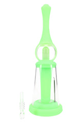 Neon green Vapor Station dab straw kit with clear dome bubbler and quartz tip, compact countertop setup
