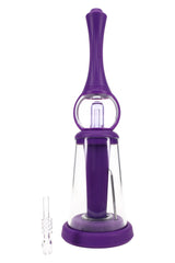 Purple Vapor Station dab straw standing in base with clear glass bubbler attachment and quartz vapor tip