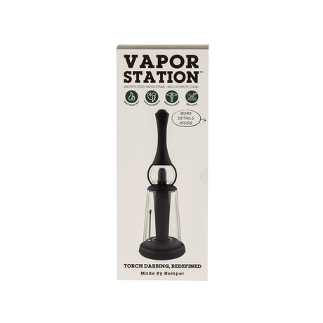 Front of Hemper Vapor Station retail box displaying kit inside, clean boxed presentation for storage or gifting