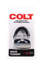 Colt Snug Tugger dual support ring in retail blister pack, black ring with “COLT” branding and CalExotics logo