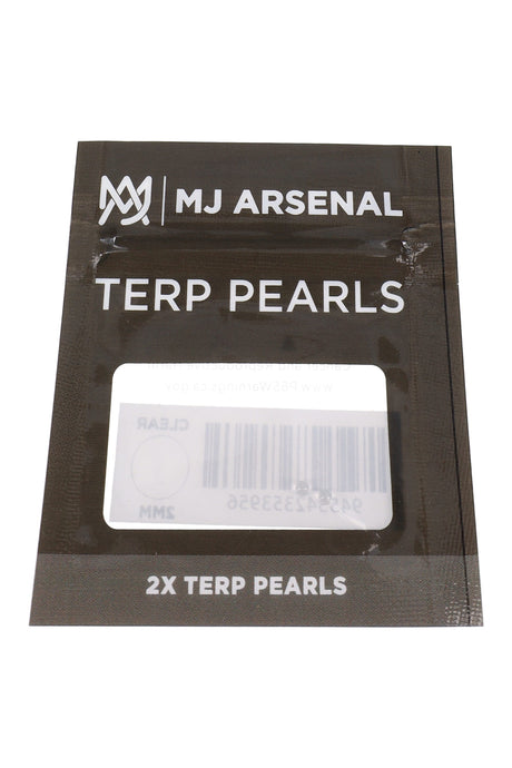 MJ Arsenal clear 2 mm terp pearls in black retail pouch, shown in front packaging view
