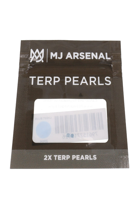 MJ Arsenal light blue 2 mm terp pearls in black retail pouch, shown in front packaging view