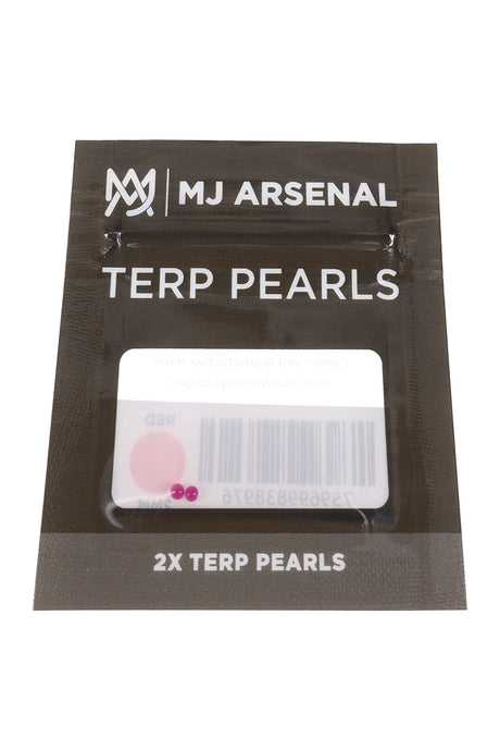 MJ Arsenal red 2 mm terp pearls in black retail pouch, shown in front packaging view