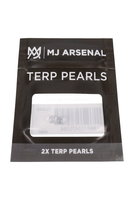 MJ Arsenal clear 4 mm terp pearls in black retail pouch, shown in front packaging view