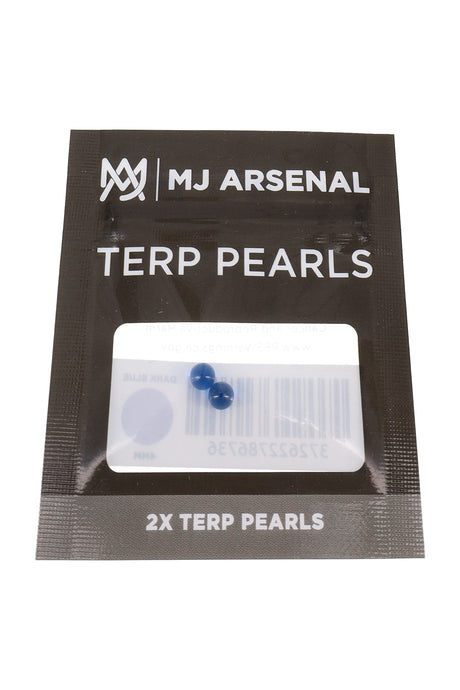 MJ Arsenal dark blue 4 mm terp pearls in black retail pouch, shown in front packaging view